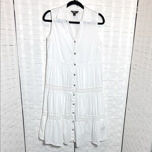 Mlle Gabrielle White Sleeveless Button Down Tiered Midi Dress Size Medium